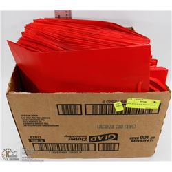 BOX WITH 43 NEW RED GIFT BAGS.