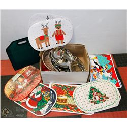 #22) BOX OF SERVING TRAYS & PLACE MATS, KITCHEN