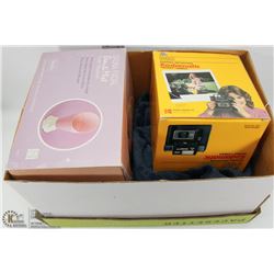 #21) BOX OF FACIAL MOISTURIZERS, POLAROID CAMERA,