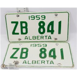 MATCHING PAIR OF 2 ALBERTA 1959 LICENSE PLATES.