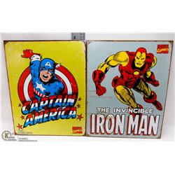 LOT OF 2 METAL SIGNS IRON MAN & CAPTAIN