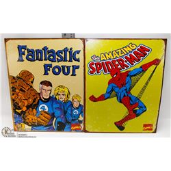 LOT OF 2 METAL SIGNS SPIDERMAN & FANTASTIC.