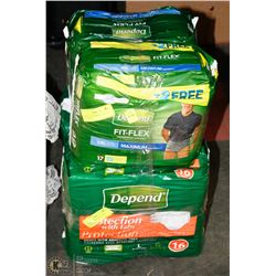 LOT OF 4 DEPENDS UNDERWEAR  - SIZE L. HOUSEHOLD