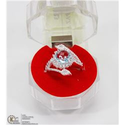#19-SWISS BLUE TOPAZ & CZ  GEMSTONE RING