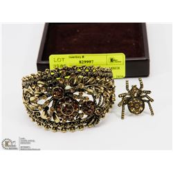 GOLDTONE SPIDER DESIGN AMBER CRYSTAL BRACELET &