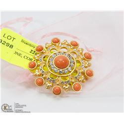 GOLD TONE, CORAL & CRYSTAL