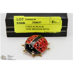 VINTAGE RED & BLACK RHINESTONE BROOCH WITH