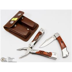 MULTI-TOOL AND KNIFE IN BELT POUCH