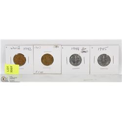 1942,1943,1944,1945 CANADIAN 5 CENT COINS
