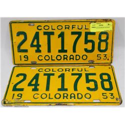 SET OF 1953 COLORADO LICENCE PLATES