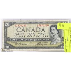 1954 CANADIAN $20 DEVILS FACE BILL.