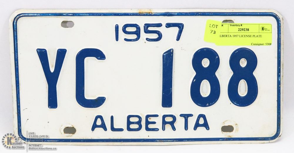 ALBERTA 1957 LICENSE PLATE Kastner Auctions