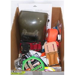 BOX OF ASST TOOLS AND MORE  MISC.