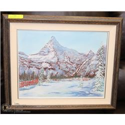 24"X20" MOUNTAIN SCENE BY D. SCHANTZ. FRAMED
