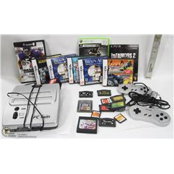BOX OF ASSORTED GAMES INCL NINTENDO, FC TWIN &