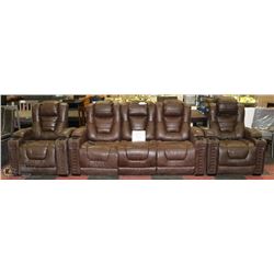 3 PIECE BROWN LEATHER LOOK ELECTRIC RECLINING SOFA