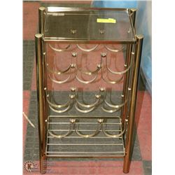 BRASS AND GLASS WINE  BOTTLE RACK  END TABLE