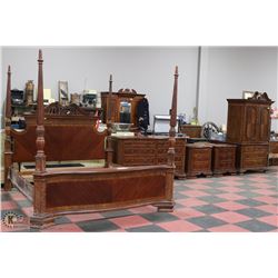 9PC SOLID WOOD 4 POSTER KING SIZE BEDFRAME WITH