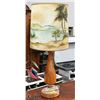 Image 1 : VINTAGE WOOD BASE DESIGNER SHADE TABLE LAMP.