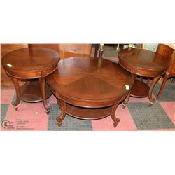 ROUND WOOD 3 PC COFFEE TABLE SET