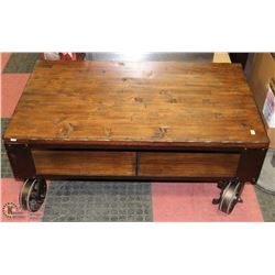 METAL AND RUSTIC WOOD COFFEE TABLE