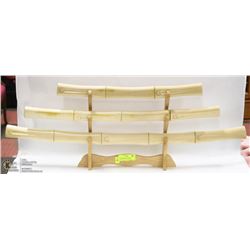 SET OF 3 SWORD IN BAMBOO SCABBARDS WITH DISPLAY