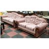 Image 1 : VINTAGE DUSTY ROSE WOOD CARVED 90" SOFA WITH