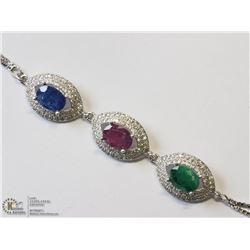 37) ST. SILVER EMERALD, RUBY & SAPPHIRE BRACELET