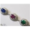 Image 2 : 37) ST. SILVER EMERALD, RUBY & SAPPHIRE BRACELET