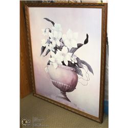 LARGE GOLD TONE FLORAL FRAMED PICTURE
