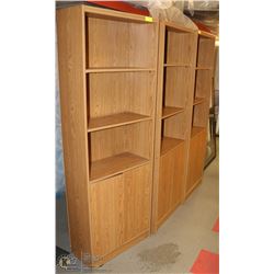 GROUP OF 3 WOOD TONE BOOKSHELVES WITH BOTTOM