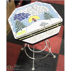 DECORATIVE TILE WINTER THEMED END TABLE.