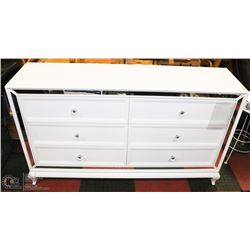 WHITE AND MIRRORED 6 DRAWER DRESSER