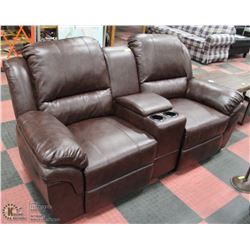 2 SEATER LEATHERETTE BROWN ELECTRIC  RECLINER WITH