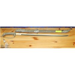 HORSE HEAD HANDLED SWORD WITH ORNATE SCABBARD