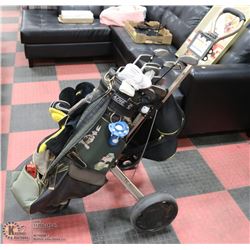 SPALDING GOLF CLUB SET WITH BAG, CART, BALLS &