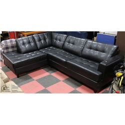 BLACK LEATHERETTE CHAISE LOUNGE SECTIONAL