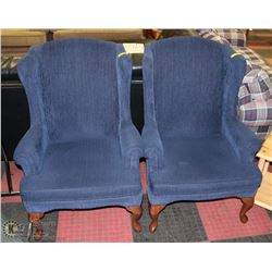 PAIR OF BLUE WING BACK FABRIC PARLOUR CHAIRS