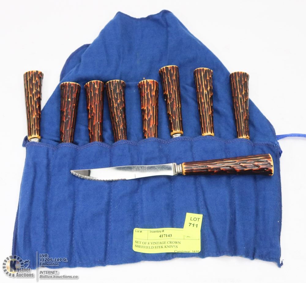 Set Of 8 Vintage Crown Sheffield Steak Knives