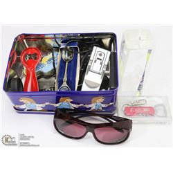 VINTAGE TIN COLLECTIBLE ITEMS AND 3D ART WOLF