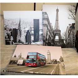 GROUP OF 3 CITYSCAPE CANVAS PICTURES