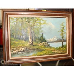 LARGE FRAMED FOREST SCENE OIL ON CANVAS