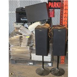 PALLET WITH DISH RACKS, SS INSERTS, 2 PRINTERS,