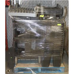 PALLET WITH 4 JANITORIAL CARTS & GARBAGE CANS