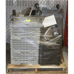 PALLET WITH 6 DISH RACKS FULL  OF GLASS WARE,