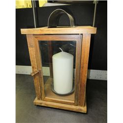 Wood & Glass  Hurricane Lantern with 6" Candle / 7 x 7 x 12" high