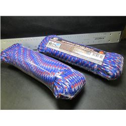 2 New 100 foot diamond braid rope 100 x 1/4 in each / floats & resists rot &