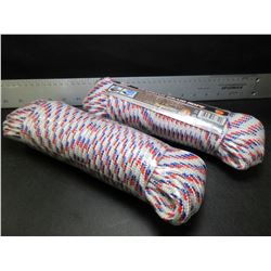 2 New 100 foot diamond braid rope 100 x 1/4 in each / floats & resists rot &