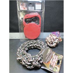New 25 FT Retractable Dog Leash & Braided Rope Ball & Hoop