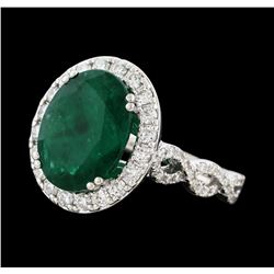 5.68 ctw Emerald and Diamond Ring - 14KT White Gold